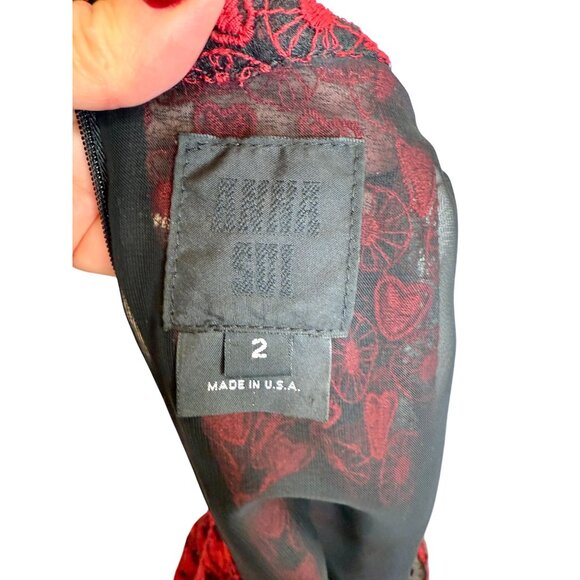 Anna Sui Ruffled Embroidered Tulle Blouse, Red fancy NWOT - Size 2 - Picture 7 of 7